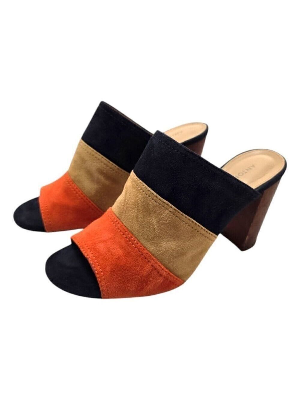Antonio Melani Hall Tri Colored Suede Open Toe Heels Sz 7.5M